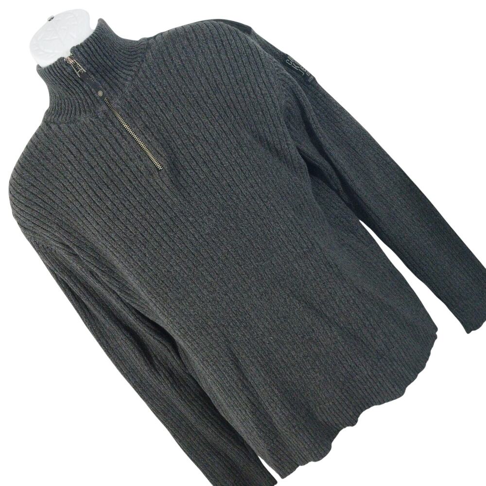 CALVIN KLEIN! MARLED BLUE/GRAY RIB KNIT 1/4 ZIP NECKLINE PULLOVER SWEATER! SZ L